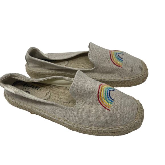 Soludos Shoes - Soludos Cream Flats with Cozy Rainbow Design